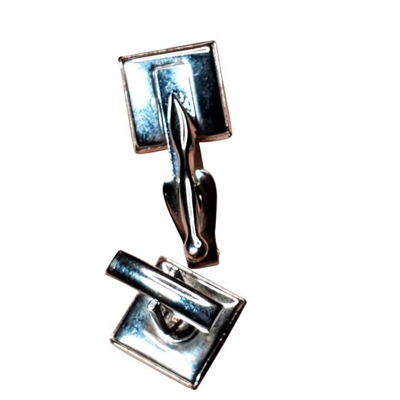 Incomplete Cufflink Tie Clip Set Red Rhinestone Silver Tone Vtg Unsigned 1.5" - Picture 2 of 3